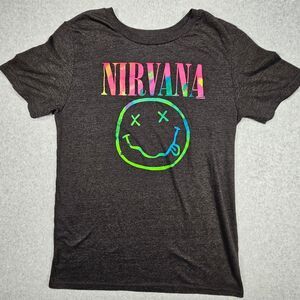 Nirvana Women's Top XL Black Cotton Polyester Graphic Tee
